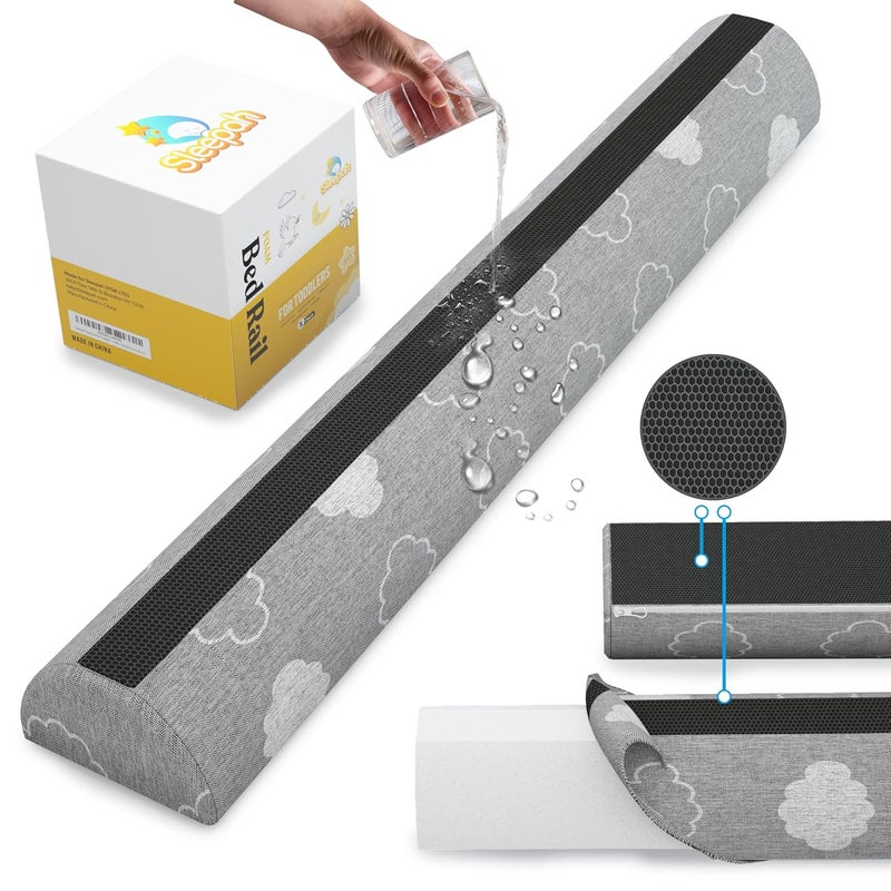 Sleepah Bed Bumpers for Toddlers Memory Foam Rail Guards Waterproof Washable Dual Sided Non-Slip Soft Cover - Safety Guard Noodle Long Pillow Pads for King Queen Full Twin Beds (1 Pack) - Image 3